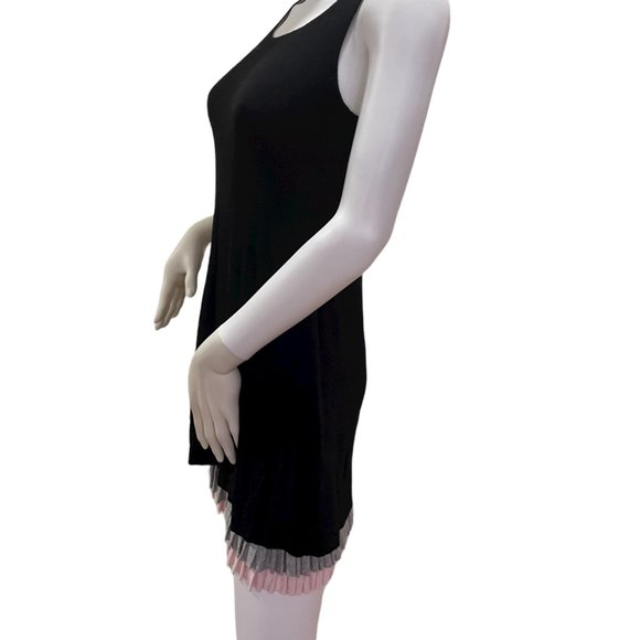 Black T-Shirt Tank Dress with Gray and Pink Ruffle Size S - Picture 3 of 6